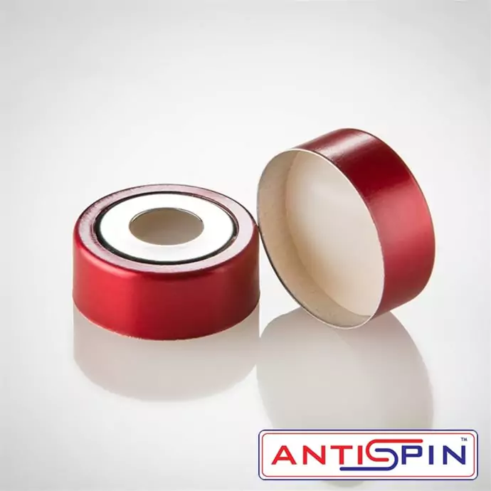 20mm Red Bimetal Magnetic crimp cap with White Silicone or PTFE septa (0.125 Thickness)